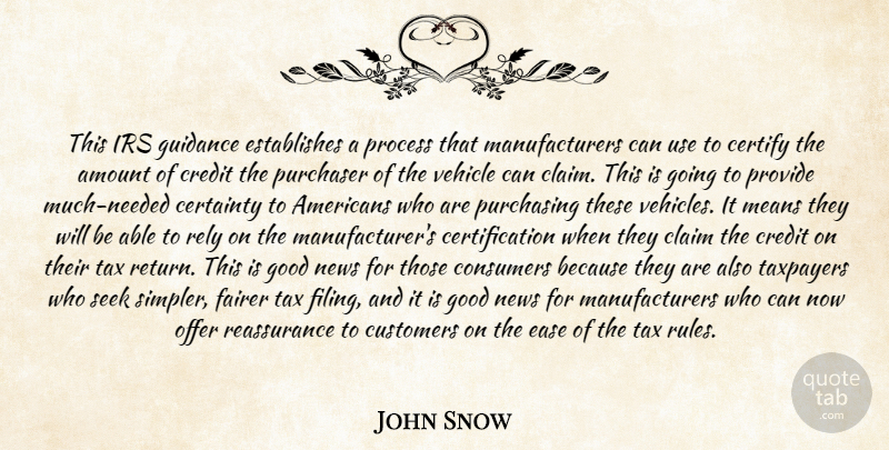 John Snow Quote About Amount, Certainty, Claim, Consumers, Credit: This Irs Guidance Establishes A...