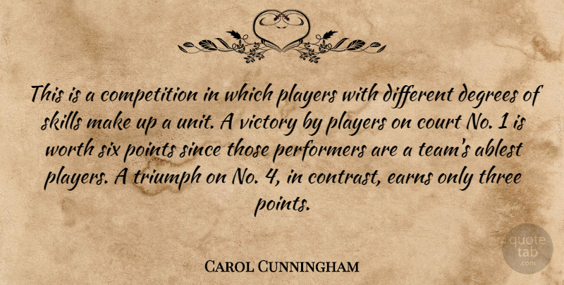 Carol Cunningham Quote About Competition, Court, Degrees, Performers, Players: This Is A Competition In...