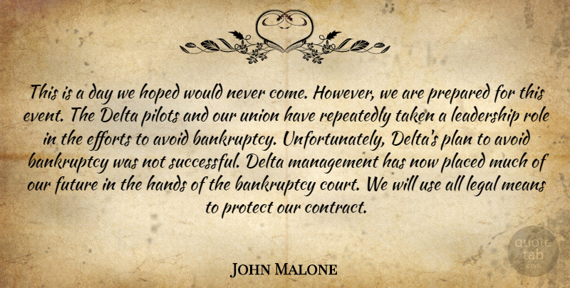 John Malone Quote About Avoid, Bankruptcy, Delta, Efforts, Future: This Is A Day We...
