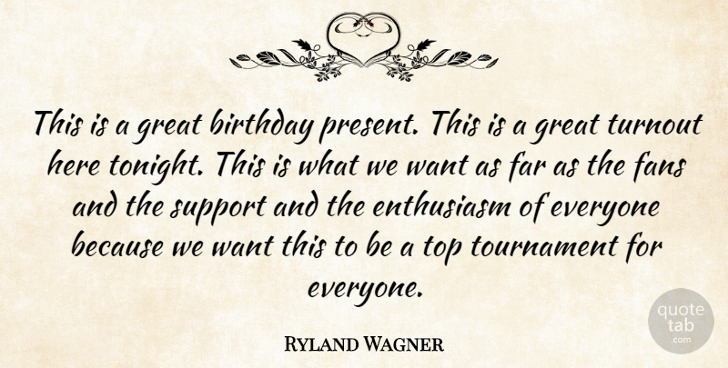 Ryland Wagner Quote About Birthday, Enthusiasm, Fans, Far, Great: This Is A Great Birthday...