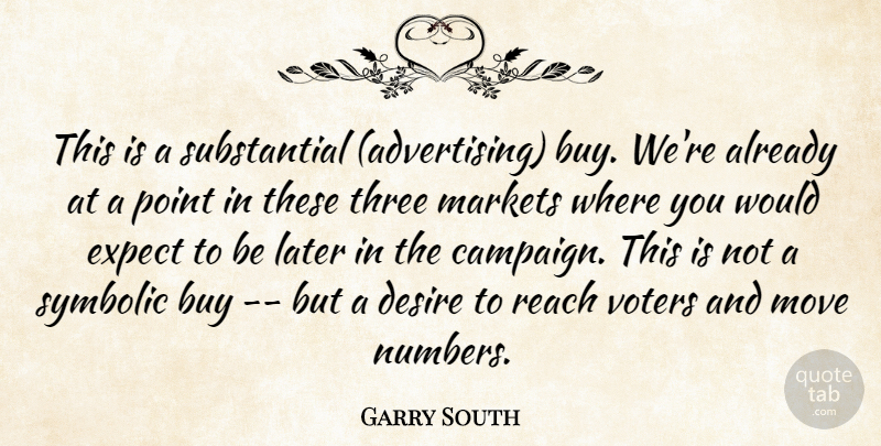 Garry South Quote About Buy, Desire, Expect, Later, Markets: This Is A Substantial Advertising...