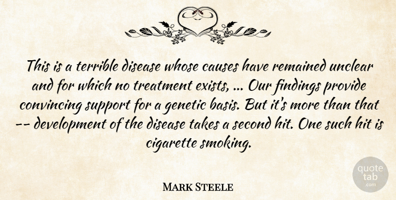 Mark Steele Quote About Causes, Cigarette, Convincing, Disease, Genetic: This Is A Terrible Disease...