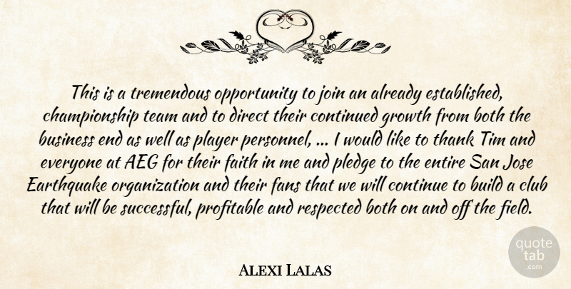 Alexi Lalas Quote About Both, Build, Business, Club, Continued: This Is A Tremendous Opportunity...