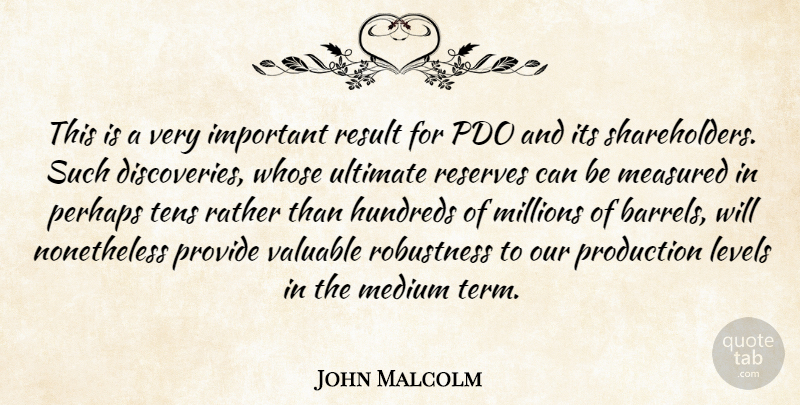 John Malcolm Quote About Levels, Measured, Medium, Millions, Perhaps: This Is A Very Important...