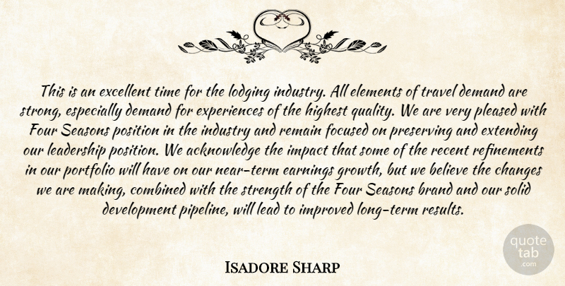 Isadore Sharp Quote About Believe, Brand, Changes, Combined, Demand: This Is An Excellent Time...