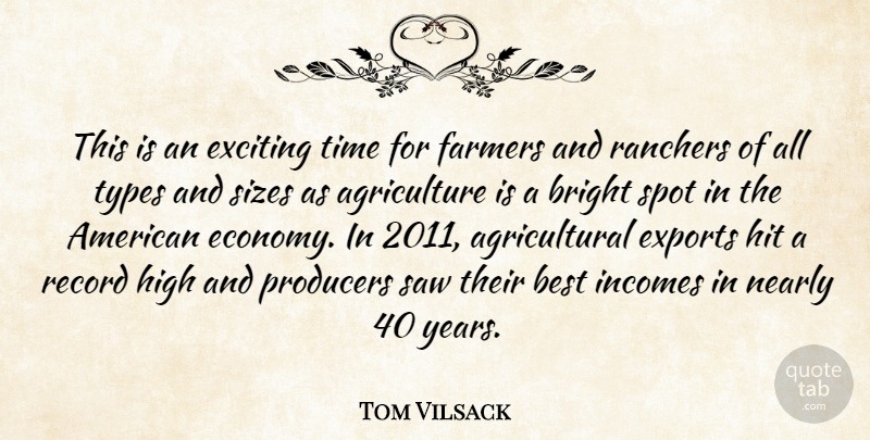 Tom Vilsack Quote About Years, Agriculture, Income: This Is An Exciting Time...