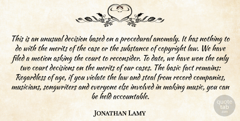 Jonathan Lamy Quote About Asking, Based, Basic, Case, Copyright: This Is An Unusual Decision...