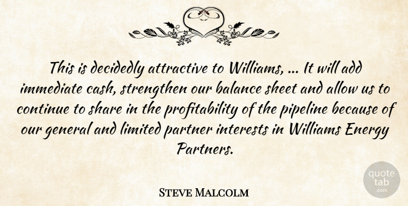 Steve Malcolm Quote About Add, Allow, Attractive, Balance, Continue: This Is Decidedly Attractive To...