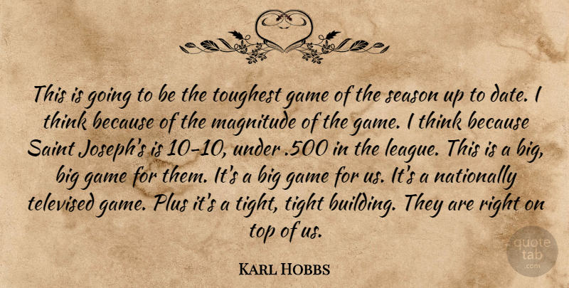Karl Hobbs Quote About Game, Magnitude, Plus, Saint, Season: This Is Going To Be...