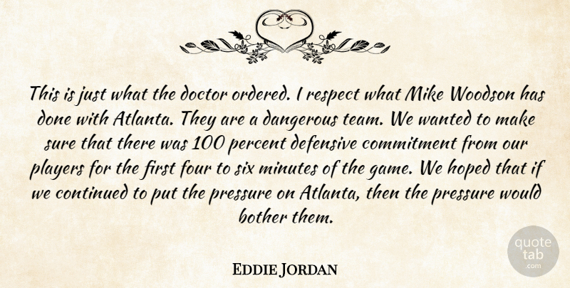 Eddie Jordan Quote About Bother, Commitment, Continued, Dangerous, Defensive: This Is Just What The...