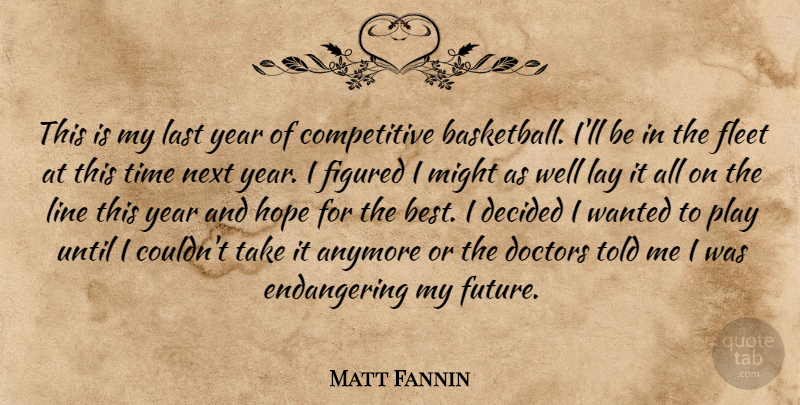 Matt Fannin Quote About Anymore, Basketball, Decided, Doctors, Figured: This Is My Last Year...