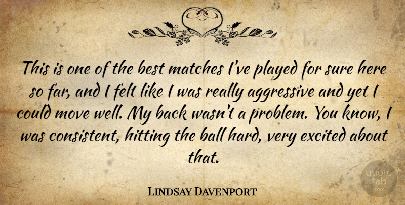 Lindsay Davenport Quote About Aggressive, Ball, Best, Excited, Felt: This Is One Of The...