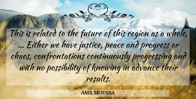 Amr Moussa Quote About Advance, Either, Future, Knowing, Peace: This Is Related To The...