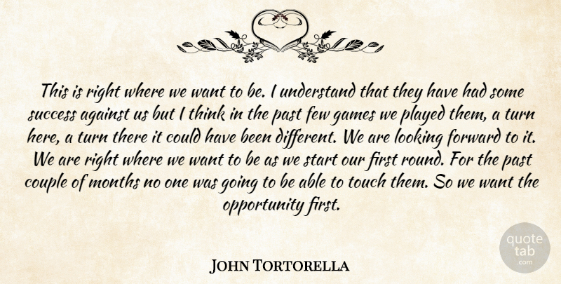 John Tortorella Quote About Against, Couple, Few, Forward, Games: This Is Right Where We...