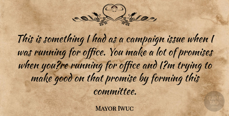 Mayor Iwuc Quote About Campaign, Forming, Good, Issue, Office: This Is Something I Had...