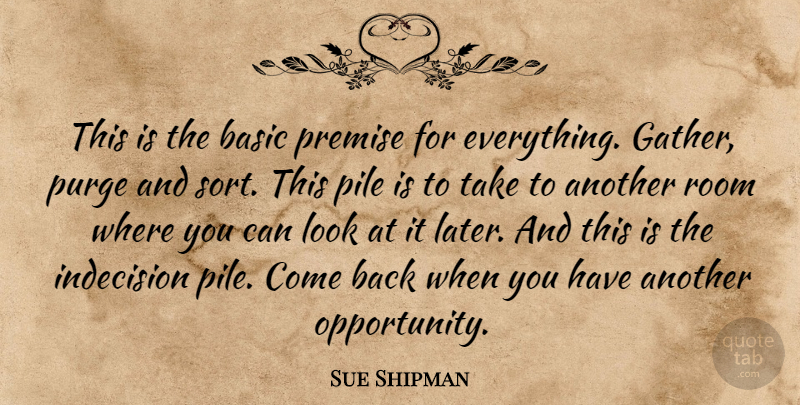 Sue Shipman Quote About Basic, Indecision, Pile, Premise, Purge: This Is The Basic Premise...