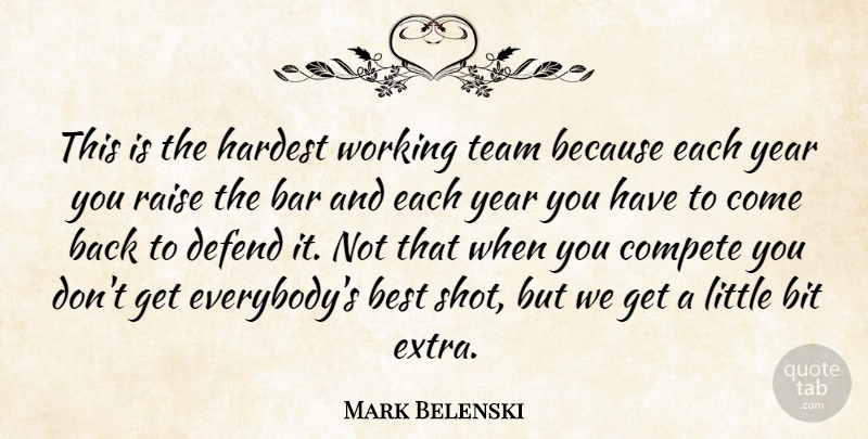 Mark Belenski Quote About Bar, Best, Bit, Compete, Defend: This Is The Hardest Working...