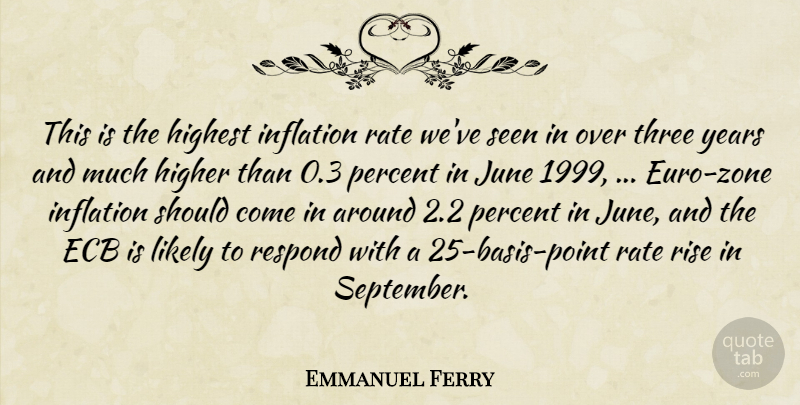 Emmanuel Ferry Quote About Higher, Highest, Inflation, June, Likely: This Is The Highest Inflation...