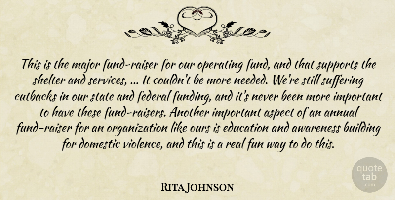 Rita Johnson Quote About Annual, Aspect, Awareness, Building, Domestic: This Is The Major Fund...