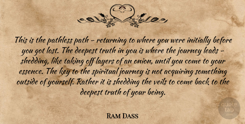 Ram Dass Quote About Spiritual, Journey, Essence: This Is The Pathless Path...