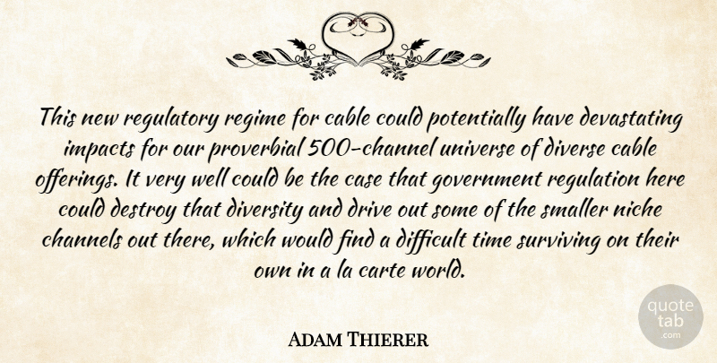 Adam Thierer Quote About Cable, Case, Channels, Destroy, Difficult: This New Regulatory Regime For...