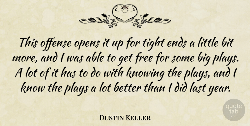 Dustin Keller Quote About Bit, Ends, Free, Knowing, Last: This Offense Opens It Up...