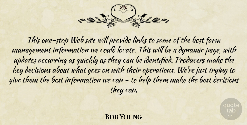 Bob Young Quote About Best, Decisions, Dynamic, Farm, Goes: This One Stop Web Site...