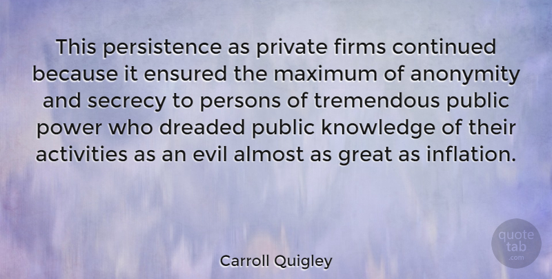 Carroll Quigley Quote About Fear, Persistence, Evil: This Persistence As Private Firms...