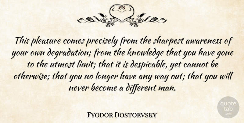 Fyodor Dostoevsky Quote About Men, Gone, Degradation: This Pleasure Comes Precisely From...