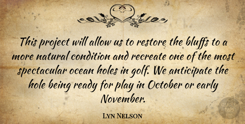 Lyn Nelson Quote About Allow, Anticipate, Condition, Early, Holes: This Project Will Allow Us...