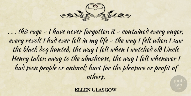 Ellen Glasgow Quote About Dog, Hurt, Uncles: This Rage I Have Never...