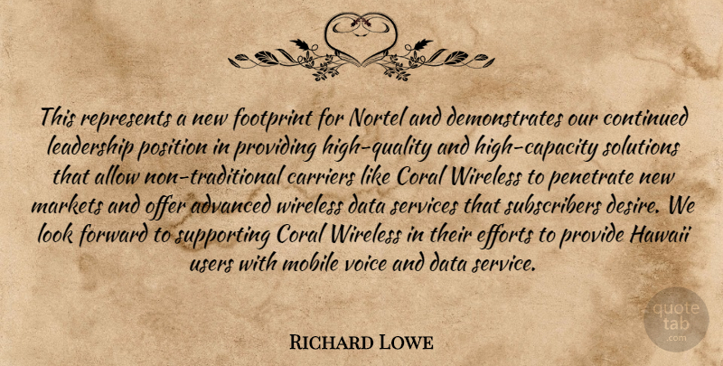 Richard Lowe Quote About Advanced, Allow, Carriers, Continued, Coral: This Represents A New Footprint...