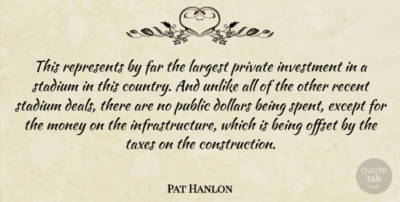 Pat Hanlon Quote About Dollars, Except, Far, Investment, Largest: This Represents By Far The...