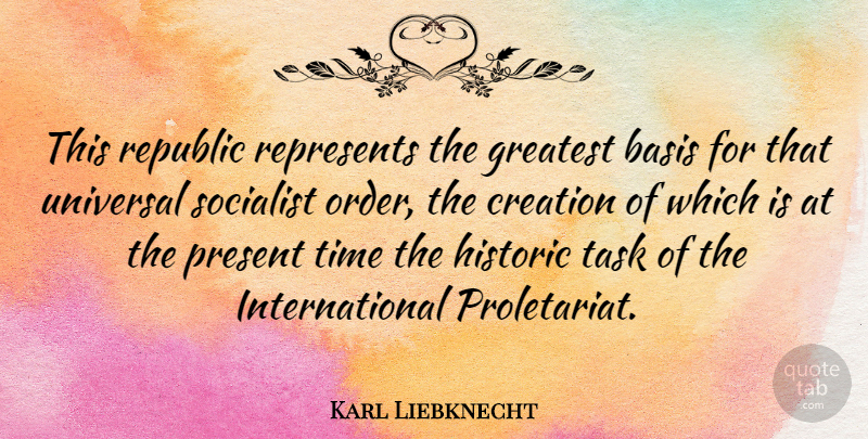 Karl Liebknecht Quote About Basis, Historic, Represents, Republic, Socialist: This Republic Represents The Greatest...
