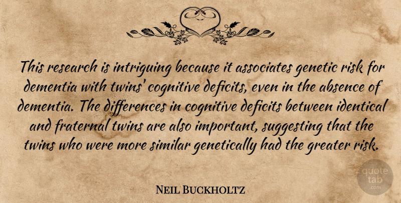 Neil Buckholtz Quote About Absence, Associates, Cognitive, Deficits, Dementia: This Research Is Intriguing Because...