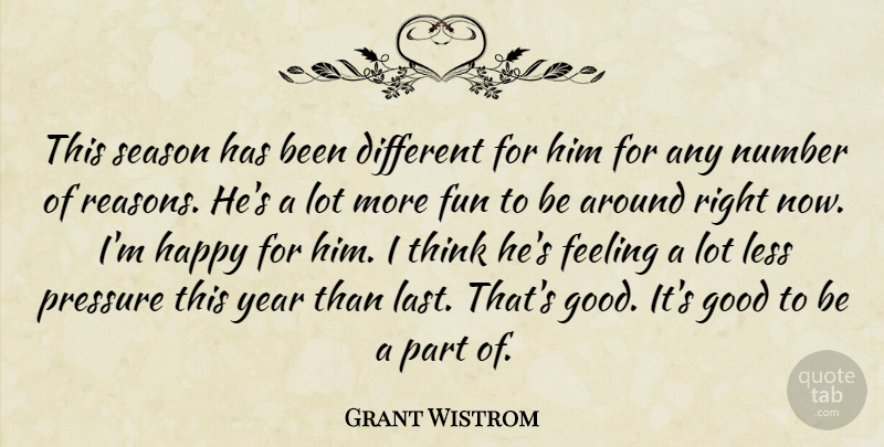 Grant Wistrom Quote About Feeling, Fun, Good, Happy, Less: This Season Has Been Different...
