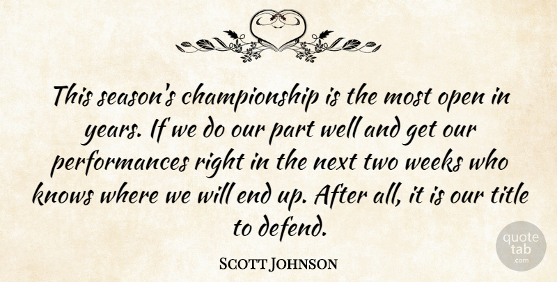 Scott Johnson Quote About Knows, Next, Open, Title, Weeks: This Seasons Championship Is The...