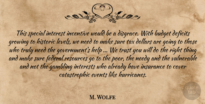 M. Wolfe Quote About Budget, Cover, Deficits, Dollars, Events: This Special Interest Incentive Would...