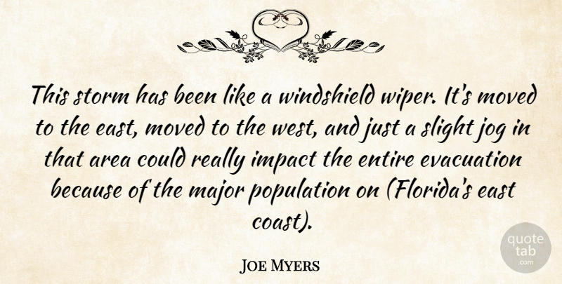Joe Myers Quote About Area, East, Entire, Impact, Jog: This Storm Has Been Like...
