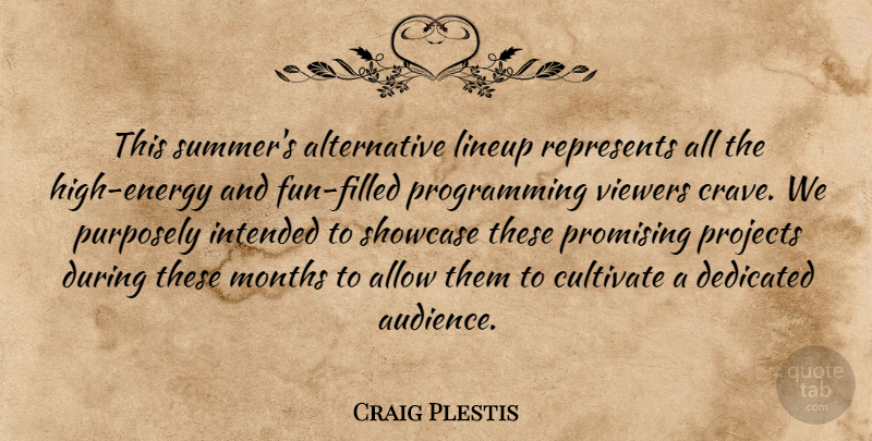Craig Plestis Quote About Allow, Cultivate, Dedicated, Intended, Months: This Summers Alternative Lineup Represents...
