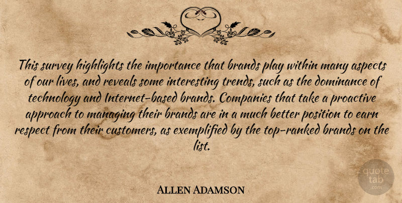 Allen Adamson Quote About Approach, Aspects, Brands, Companies, Dominance: This Survey Highlights The Importance...