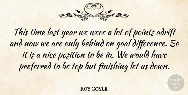 Roy Coyle Quote About Adrift, Behind, Finishing, Goal, Last: This Time Last Year We...