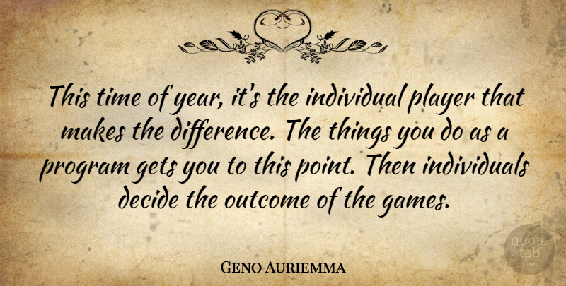 Geno Auriemma Quote About Decide, Gets, Individual, Outcome, Player: This Time Of Year Its...