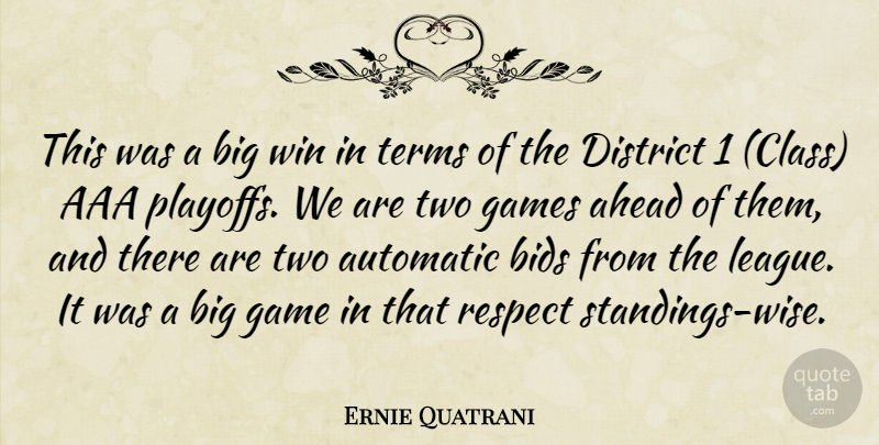Ernie Quatrani Quote About Ahead, Automatic, Bids, District, Games: This Was A Big Win...