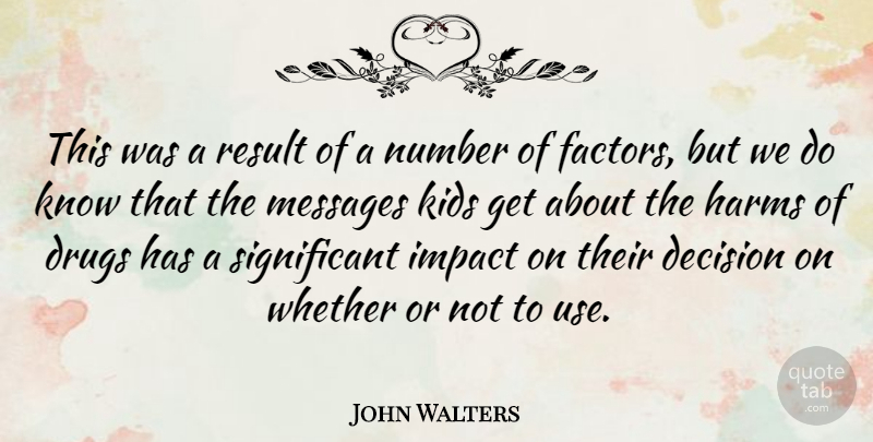 John Walters Quote About Harms, Kids, Messages, Result, Whether: This Was A Result Of...