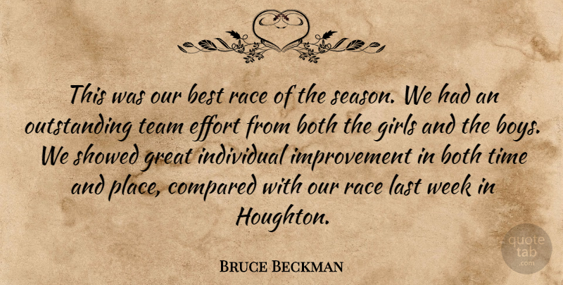 Bruce Beckman Quote About Best, Both, Compared, Effort, Girls: This Was Our Best Race...