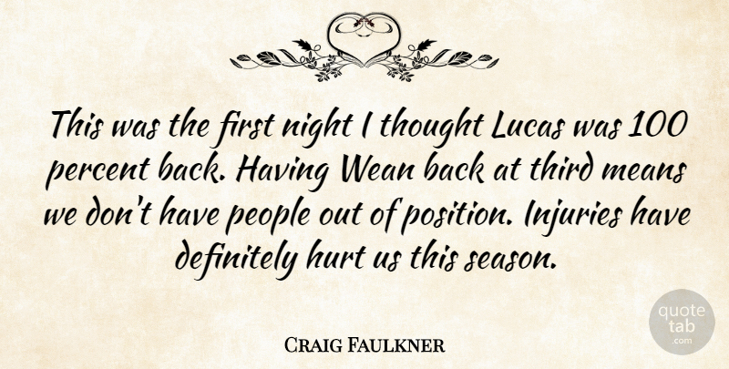 Craig Faulkner Quote About Definitely, Hurt, Injuries, Lucas, Means: This Was The First Night...