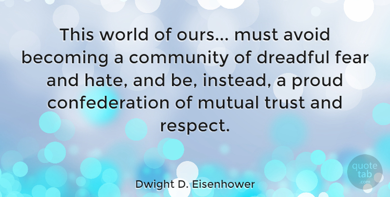 Dwight D. Eisenhower Quote About Respect, Fear, Hate: This World Of Ours Must...
