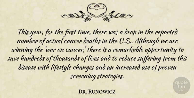 Dr. Runowicz Quote About Actual, Although, Cancer, Changes, Deaths: This Year For The First...