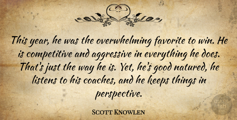 Scott Knowlen Quote About Aggressive, Favorite, Good, Keeps, Listens: This Year He Was The...